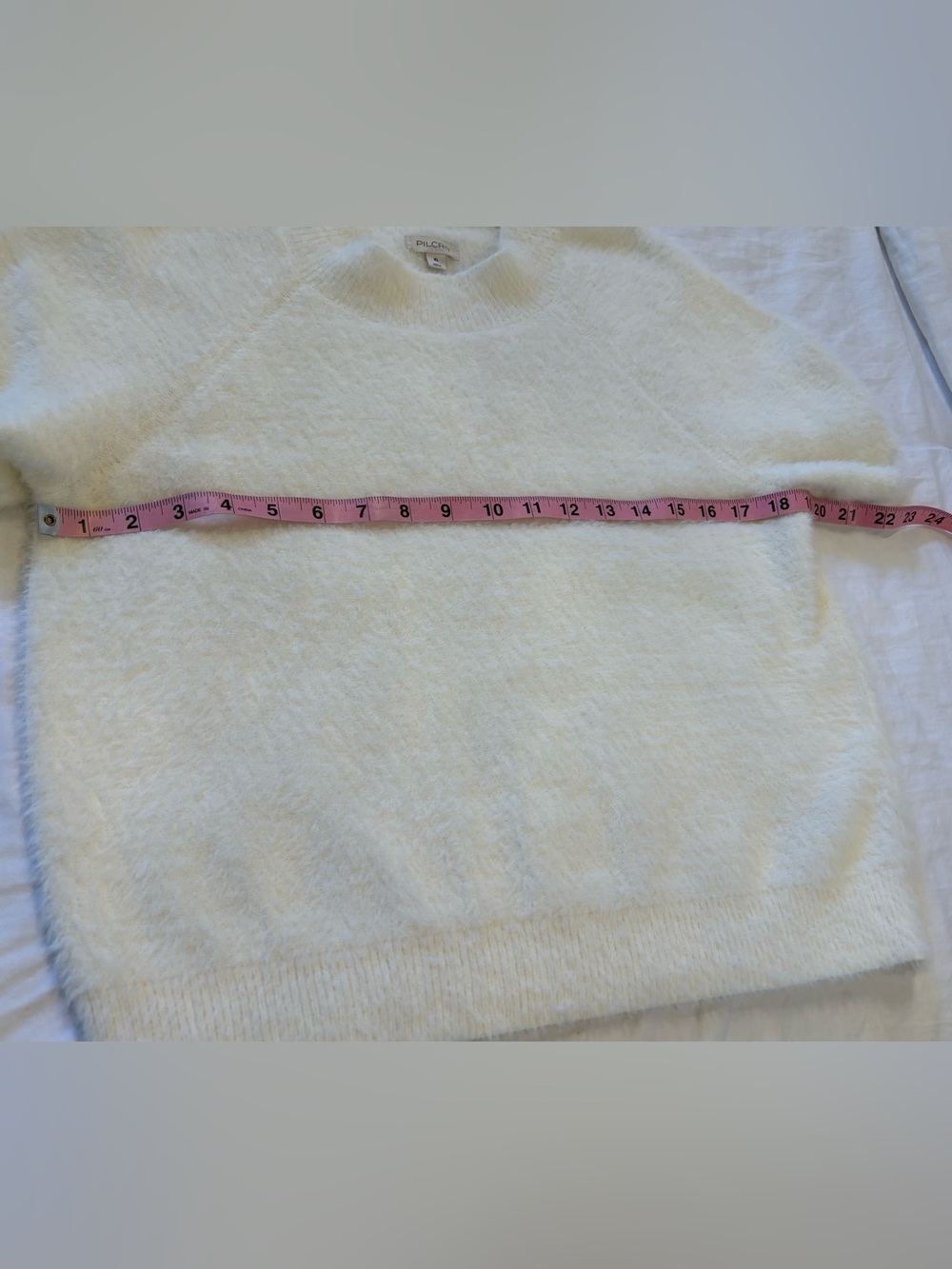 Pilcro Anthropologie Ivory Fuzzy Short Sleeve Sweater Top XL - Picture 7 of 10